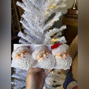 Vintage 1998 Santa Claus Christmas Ornaments Set - Red and White